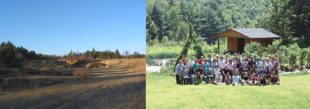 Left: the "Gisum Sand Pit," future site of Badger HQ, in 2003. Right: the Badger staff picture, taken in the same location, in 2014.