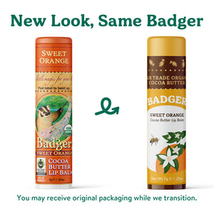 sweet orange cocoa butter lip balm same look, new badger