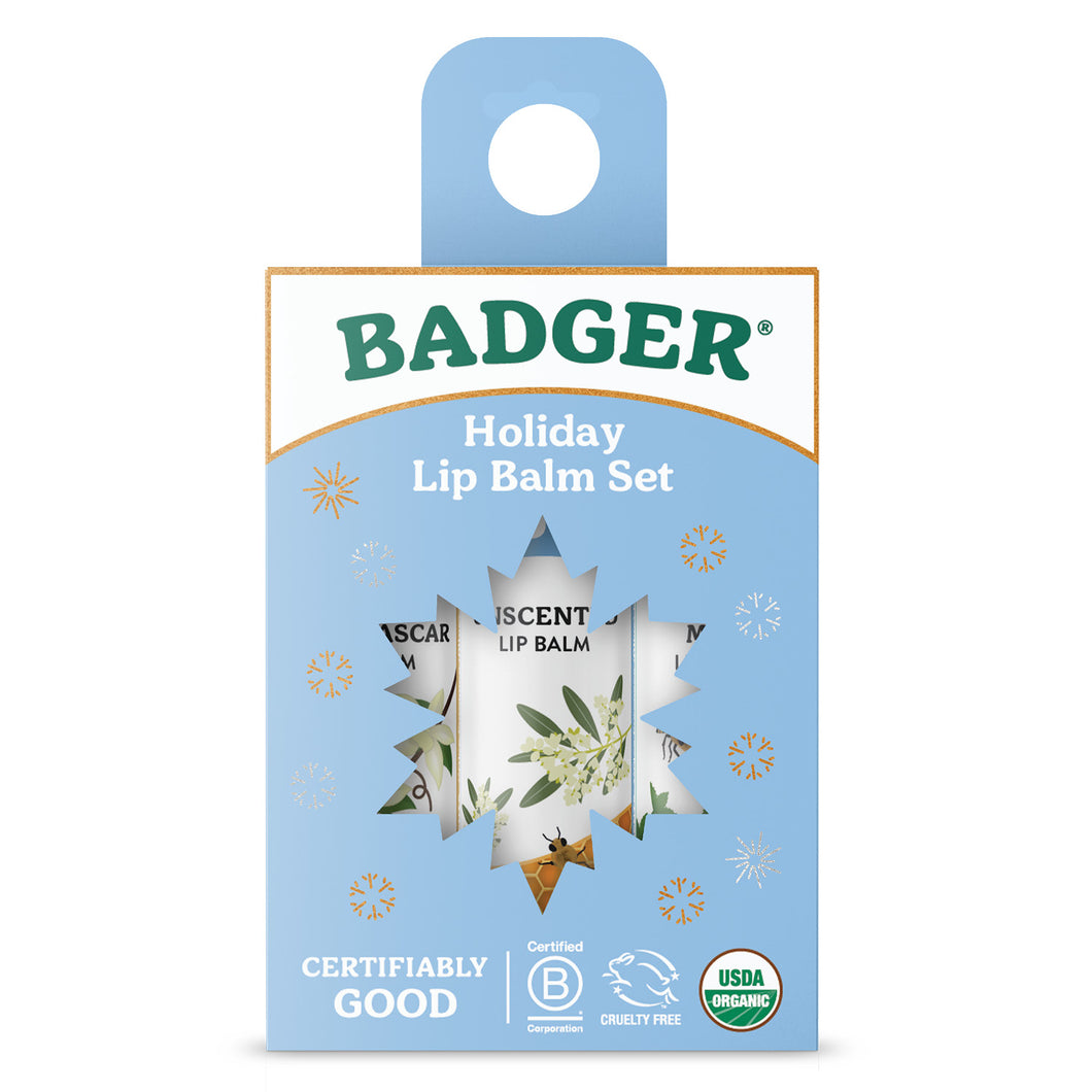 organic lip balm holiday gift 3 pack blue