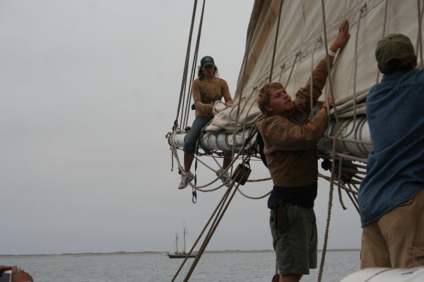 Rebecca working on the Spirit of Massachusetts