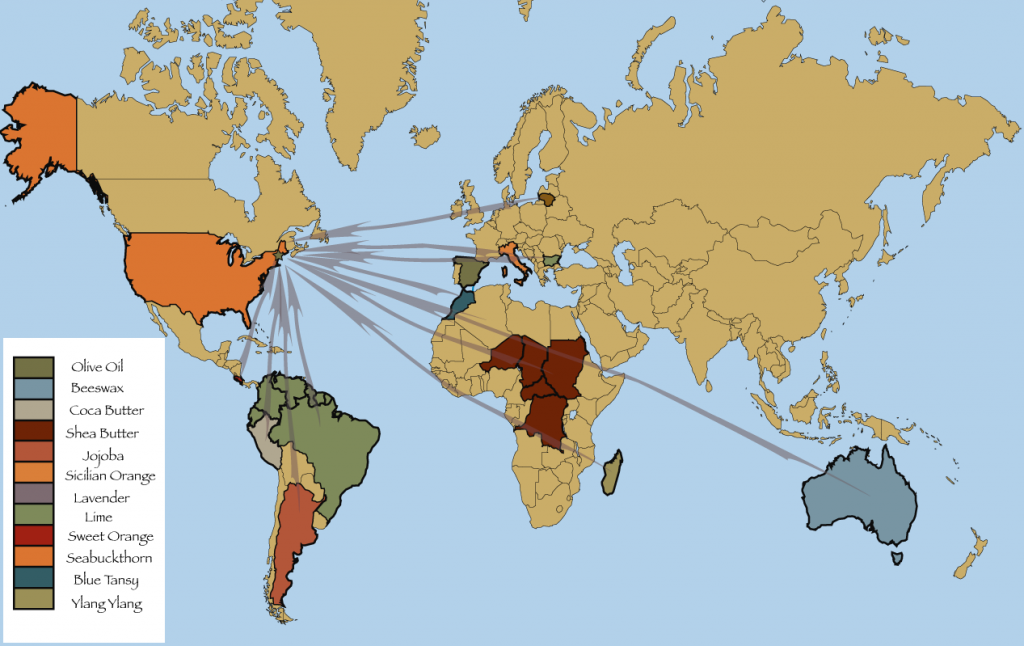 An example of Badger's global network. Ingredients for our After Sun Balm come from all over the world. Click to enlarge.